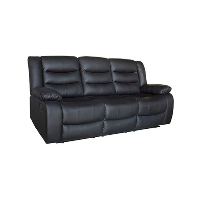 3 Seater Recliner Sofa In Faux Leather Lounge Couch in Black