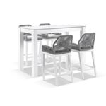 Hugo Ceramic 1.5m Aluminium Bar Table with 4x Hugo Rope Stools 4 Seats - White - Grey Rope-Textured Olefin Grey