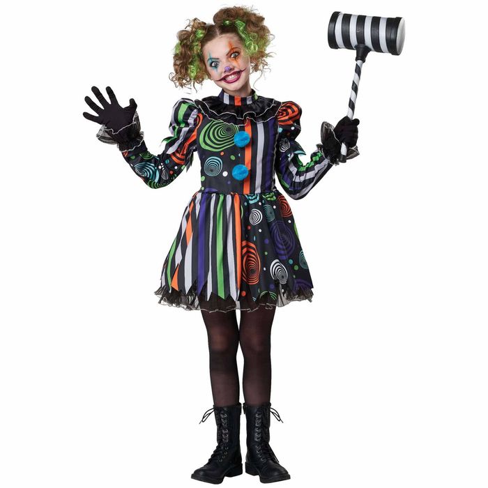 Neon Nightmare Clown Horror Evil Psycho Killer Halloween Child Girls Costume XL