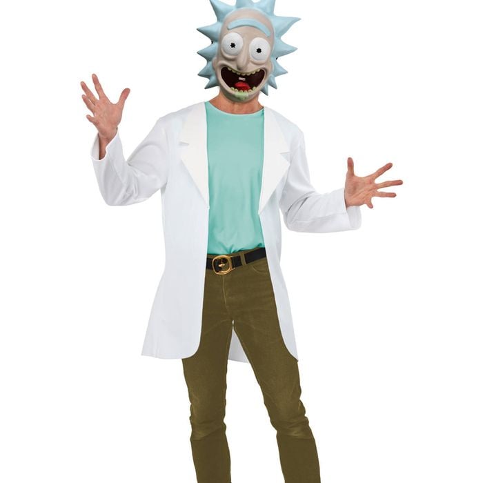 Rick and Morty Rick Sanchez Halloween Costume with Lab Coat, Top and Vacuform Mask - White Colour, Extra large