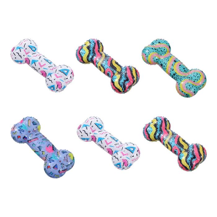 6PK Paws & Claws Dazzle Bone TPR Rubber Chew Squeaky Dog/Pet Toy 16.5cm Assorted