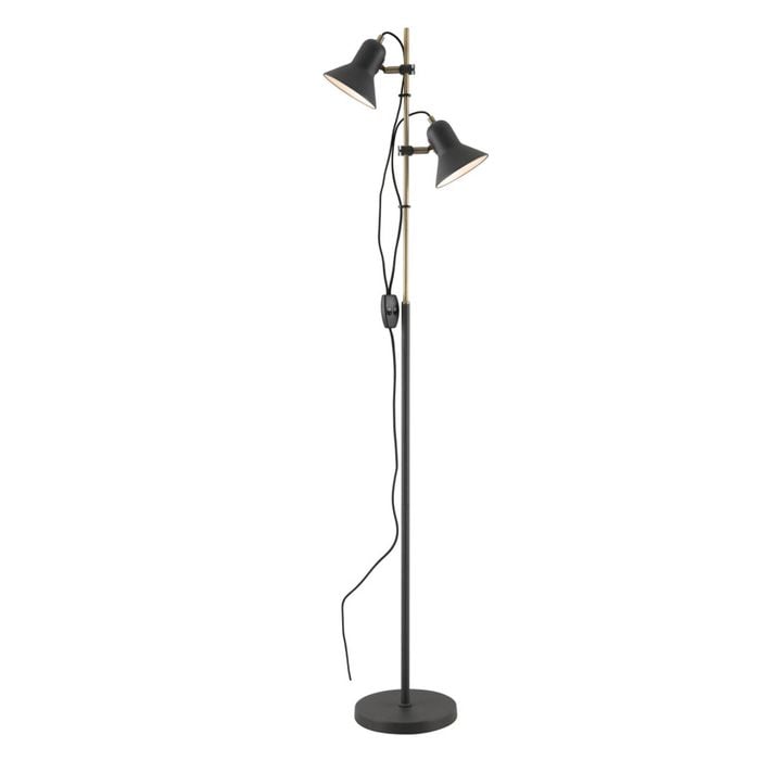 Telbix Corelli Industrial Standing Floor Lamp Light Metal Dark Grey Antique Brass