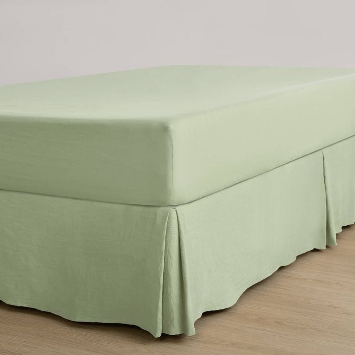 Dreamaker Superfine Washed Microfibre Pleated Valance Sage Green Queen Bed