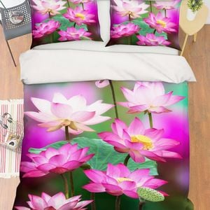 3D Blooming Lotus 399 Bed Pillowcases Quilt King Size