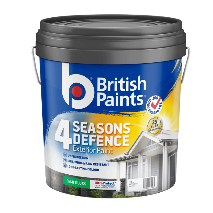 British Paints 4 Seasons Defence 15L White Semi Gloss Exterior Paint