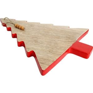 LVD Mango Wood Xmas Tree Serving Board Red Berry Home/Table Decor 30x42cm