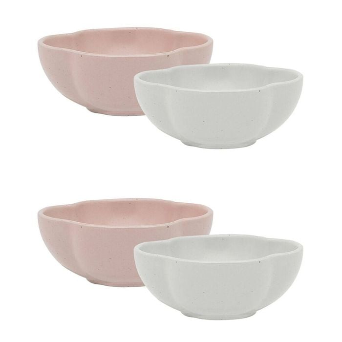 2x 2pc Ecology Matte Glaze Porcelain Bloom Round Dip Bowls 8cm Birch, Pink Salt