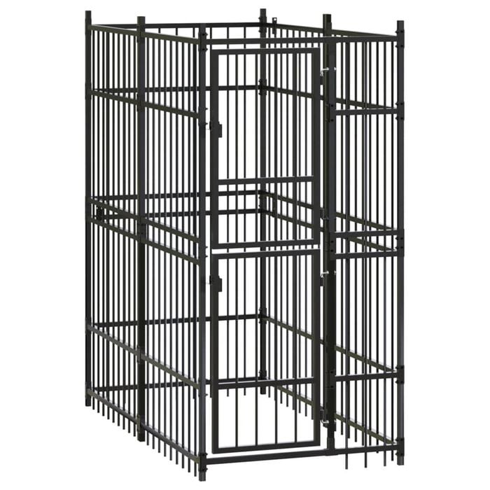 vidaXL Outdoor Dog Kennel Steel 1.84 m² Puppy Enclosure Cage House Supply