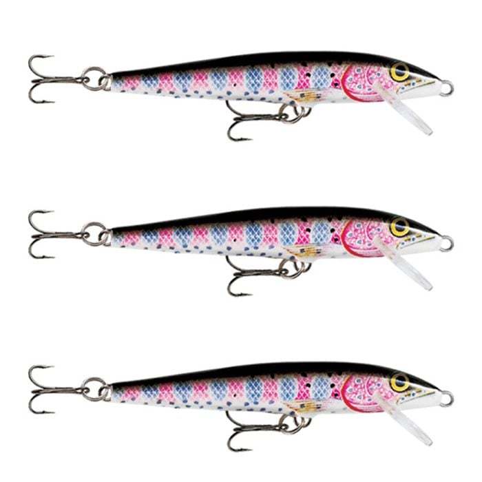 3x Rapala 9cm Original Floating Minnow Hard Body Fishing Lures - Rainbow Trou