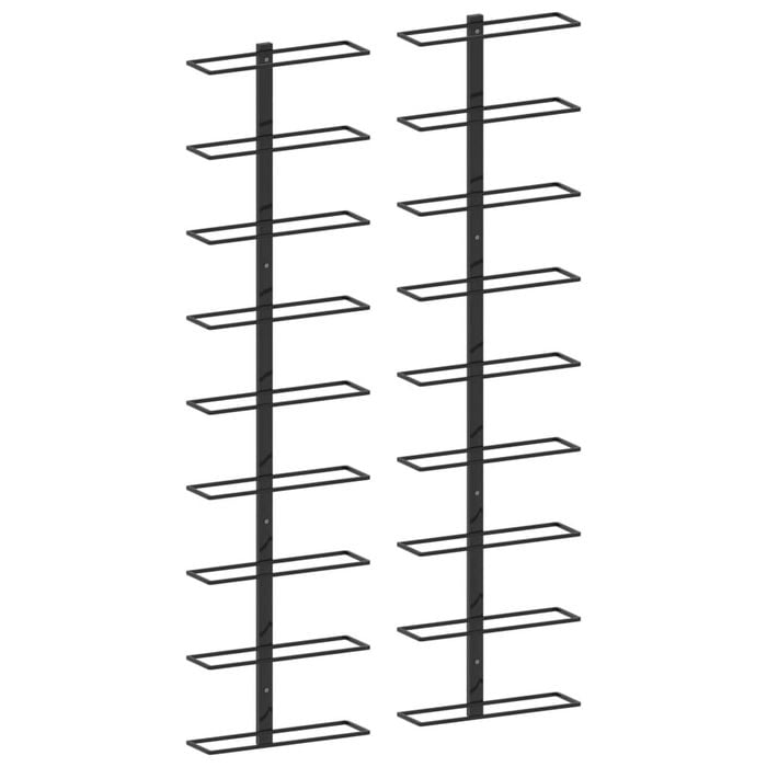 vidaXL 2x Wall-mounted Wine Racks for 18 Bottles Black Iron Storage Cabinet