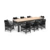 Balmoral 2.5m Outdoor Teak Top Aluminium Table Charcoal With 8 Watego Malawi Style Chairs & Cushions