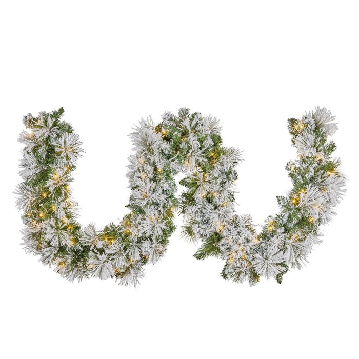 Christabelle Majestic Snow 274cm 9ft Prelit Flocked Christmas Garland with 100 Multi-Function LED Lights