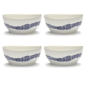 Ottolenghi Feast White With Blue Stripes Bowls 16cm | Set of 4
