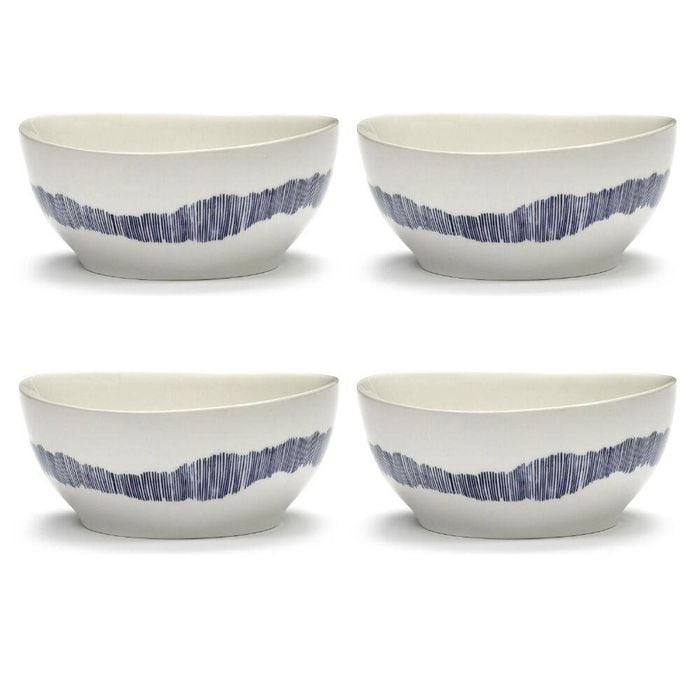 Ottolenghi Feast White With Blue Stripes Bowls 16cm | Set of 4