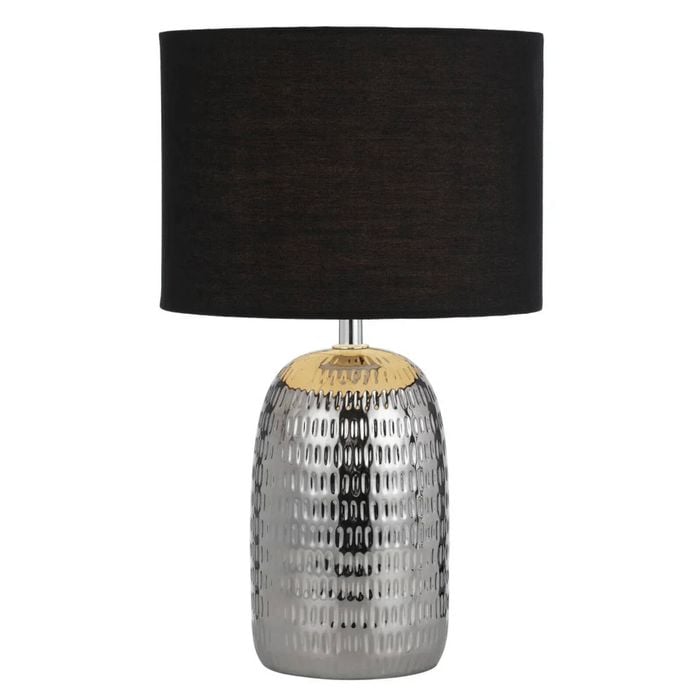 Telbix Sevia Modern Table Desk Lamp Light Fabric Ceramic Silver Black Gloss