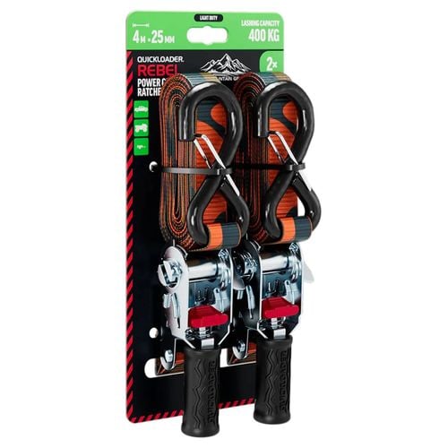 Quickloader Rebel Ratchet Strap 4m 25mm 800kg - 2 Pack - Bunnings Australia