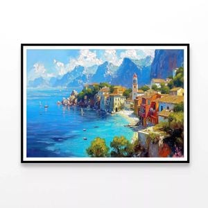 Town with Mountains & Houses  Print 100% Australian Made 90x60cm  (Poster)
