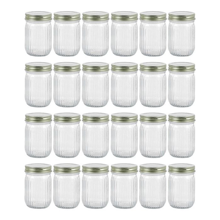24PK Lemon & Lime Roma Ribbed Conserve Glass Jar with Lid 300ml