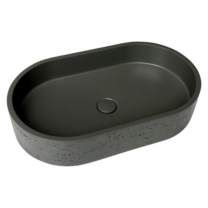New Form Concreting Mesa Capsule Concrete Vessel Basin in Olive Grey with Rugged Texture