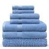 LINENOVA 7 Pieces Cotton Towels Bath Towel Hand Washer Face Cloth Bath Mat Set - Blue Suede