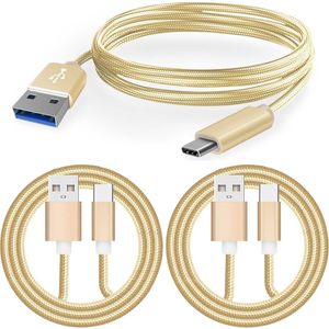 PriceDumb 3 Pack 1m Data Transfer Charger Charging USB Type C Cable Cord Bulk Braided Gold Nylon