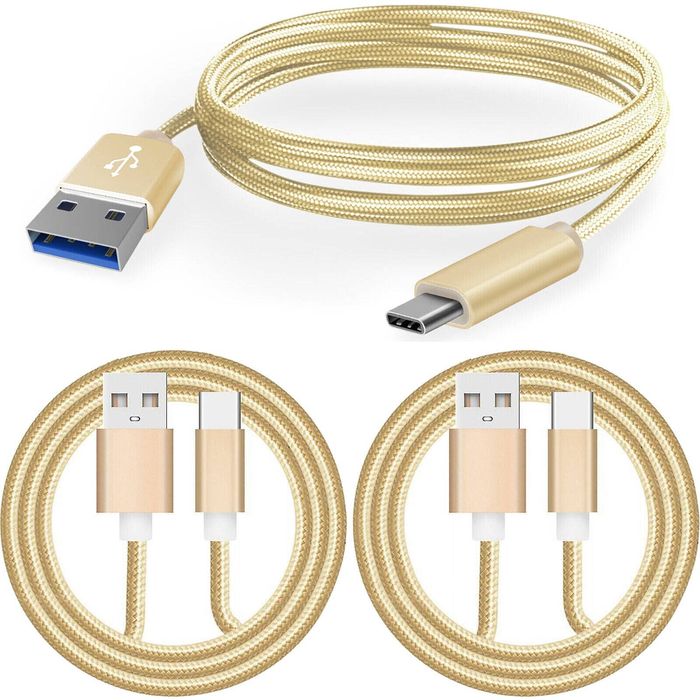 PriceDumb 3 Pack 1m Data Transfer Charger Charging USB Type C Cable Cord Bulk Braided Gold Nylon