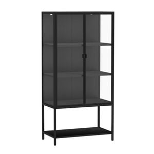 Stacked 4-Tier Double-Door Steel Frame Glass Display Cabinet Black