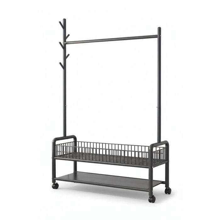 Multipurpose Clothes Rack with Wheels and Shelves