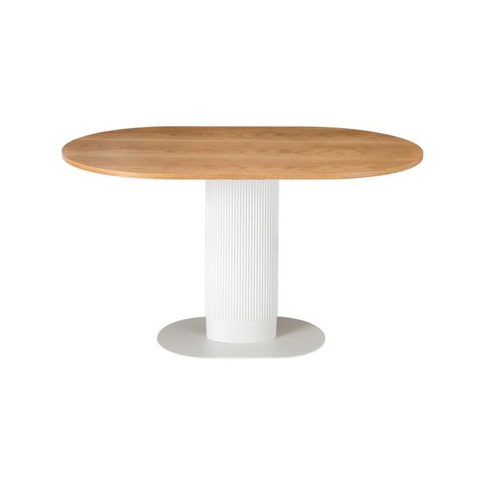 Oval Natural Dining Table with White Ridbed Base