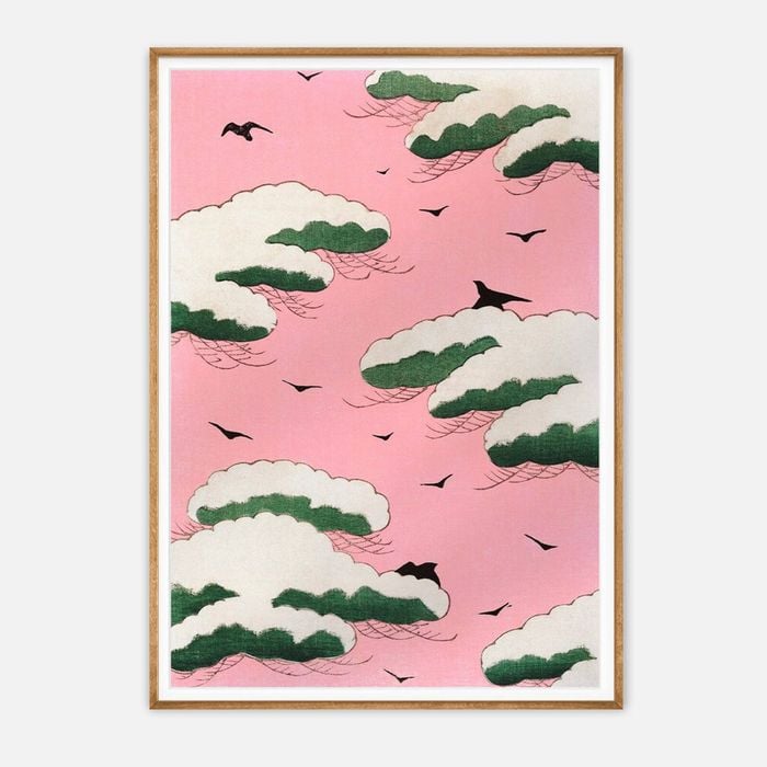 Galrie Exquisite Traditional Japanese Cloud and Birds Art Print for Serene Home Decor, Wood Frame, A0 84 x 119cm (33 x 47inch)