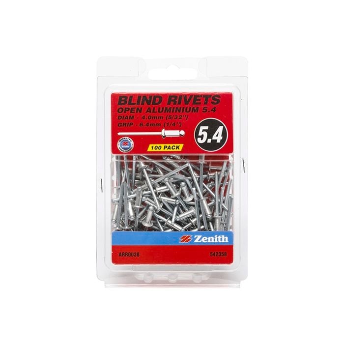 Zenith Blind Rivet Open Alum 5/32"D x 1/4"G 100pk