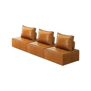 Oikiture 3PC Modular Sofa Adjustable Back PU Leather Brown