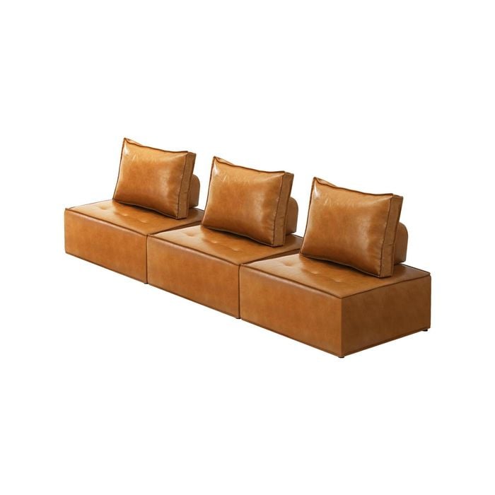 Oikiture 3PC Modular Sofa Adjustable Back PU Leather Brown