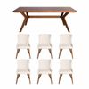 SK Designer Living | 7-Piece Dining Set | Doreen Dining Table 180cm & Osaka Upholstered Chair | Walnut - Ivory Fabric