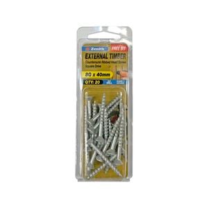 Zenith 8G x 40mm Galvanised Square Drive External Timber Screw - 20 Pack