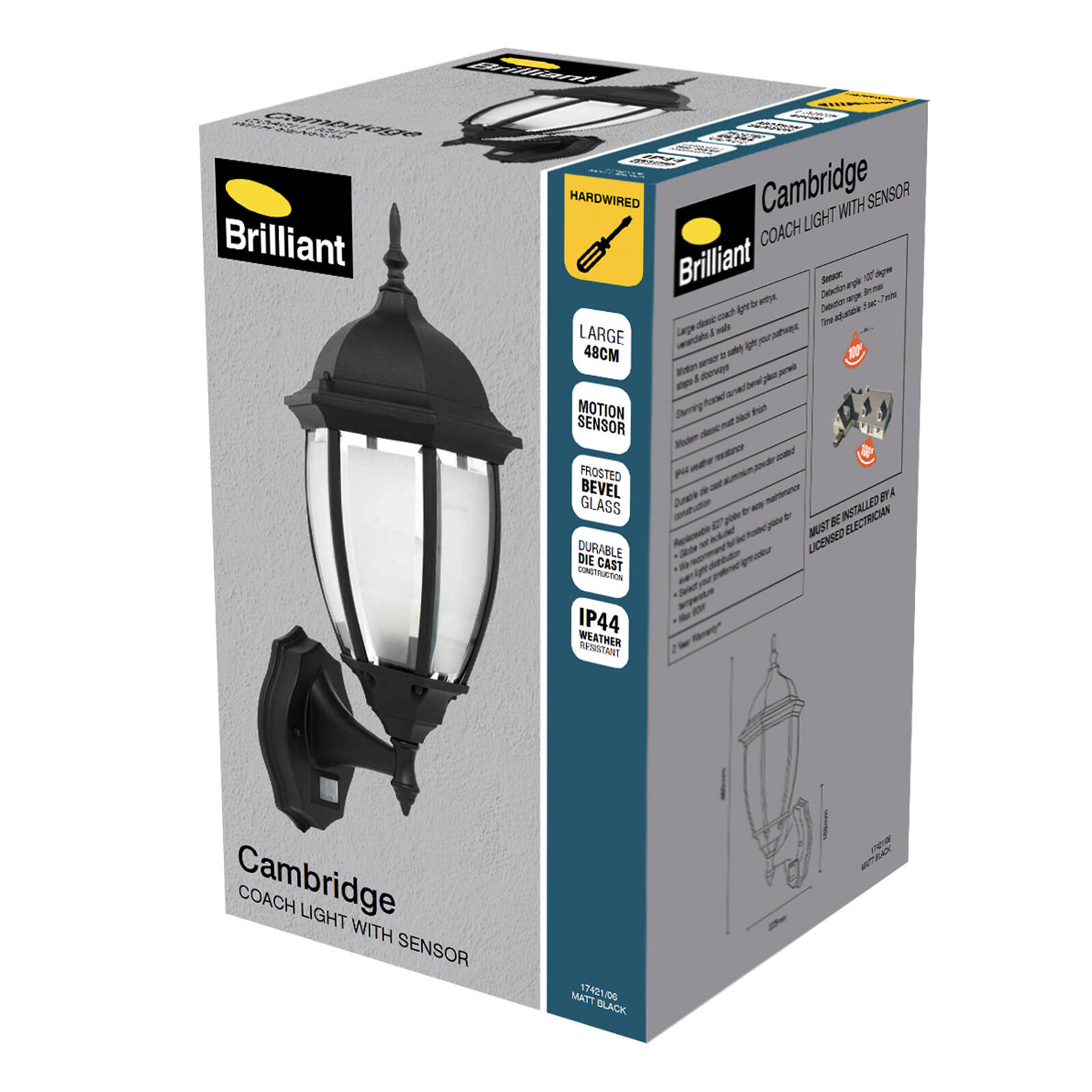 Brilliant 60W Black Matt Cambridge Coach Light With Sensor Bunnings Australia