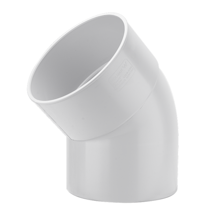 Holman 150mm 43° Male And Female PVC DWV Plain Bend