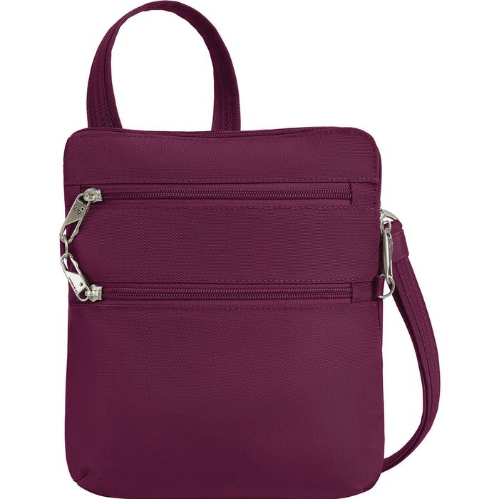 Travelon Classic Anti-Theft Slim Double Zip Crossbody Bag in Burgundy