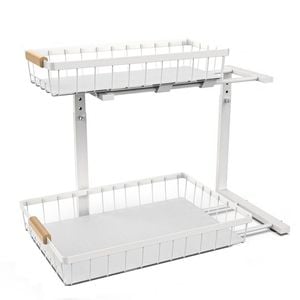 CARLA HOME 2-Tier Kitchen Under Sink Organiser Storage with Height Adjustable, Unique Slide Rail & Suction Cups for Storage