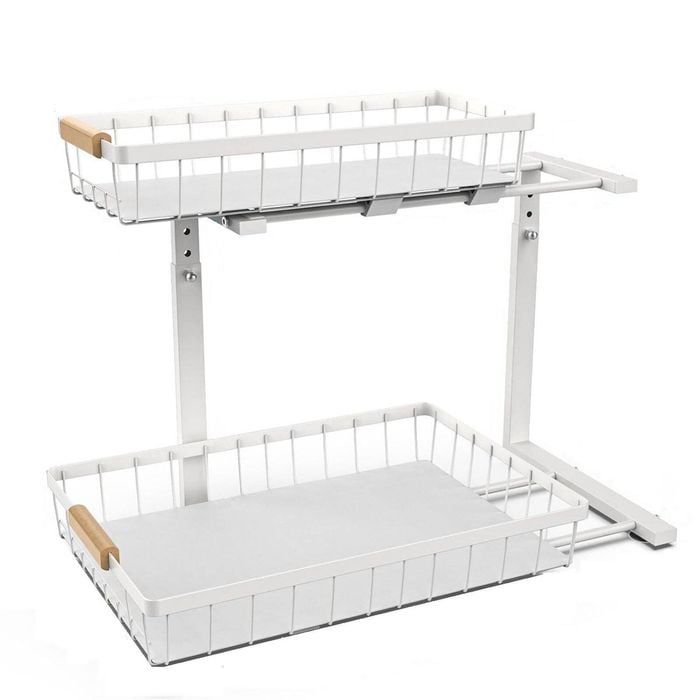 CARLA HOME 2-Tier Kitchen Under Sink Organiser Storage with Height Adjustable, Unique Slide Rail & Suction Cups for Storage