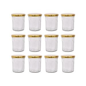 Argon Tableware 150ml Glass Jam Jars With Airtight Gold Lids - Set Of 12 Empty Screw Top Kitchen Storage Preserving Jar