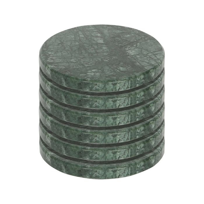 Argon Tableware 10cm Marble Coasters - Set Of 6 Green Round Reusable Dining Table Drink Coaster Drinking Glass Mats