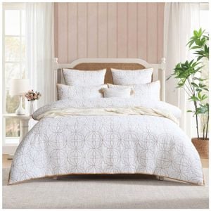 Renee Taylor Solaris Textured White Cotton Quilted Quilt Cover Set Super King