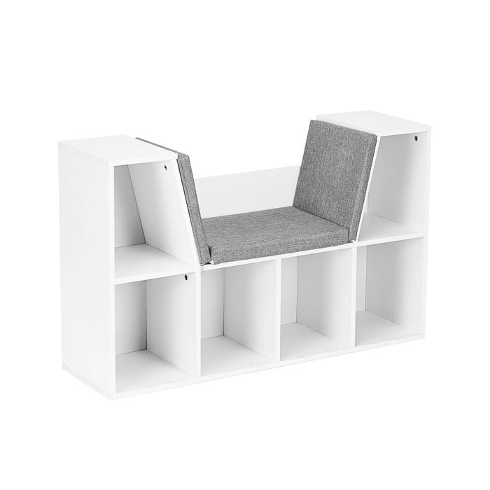 Costway Kids Bookcase Toy Box Storage Cabinet Children Bookshelf Wood w/Upholstered Seat Home Study Room
