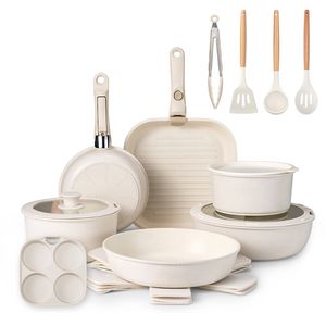 ZUNI 25PCS Nonstick Cookware Pots & Pans Set Granite Coating White