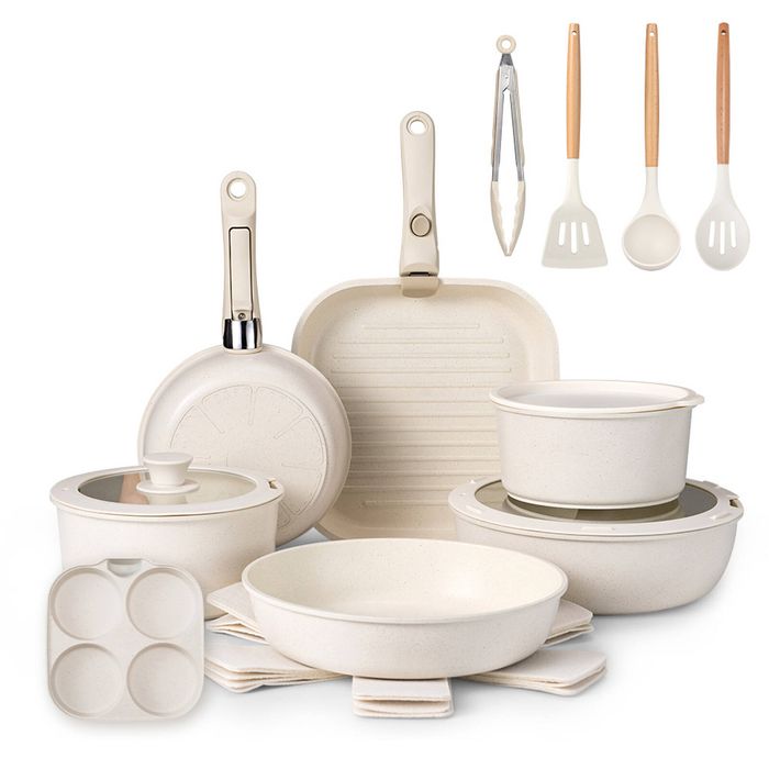 ZUNI 25PCS Nonstick Cookware Pots & Pans Set Granite Coating White