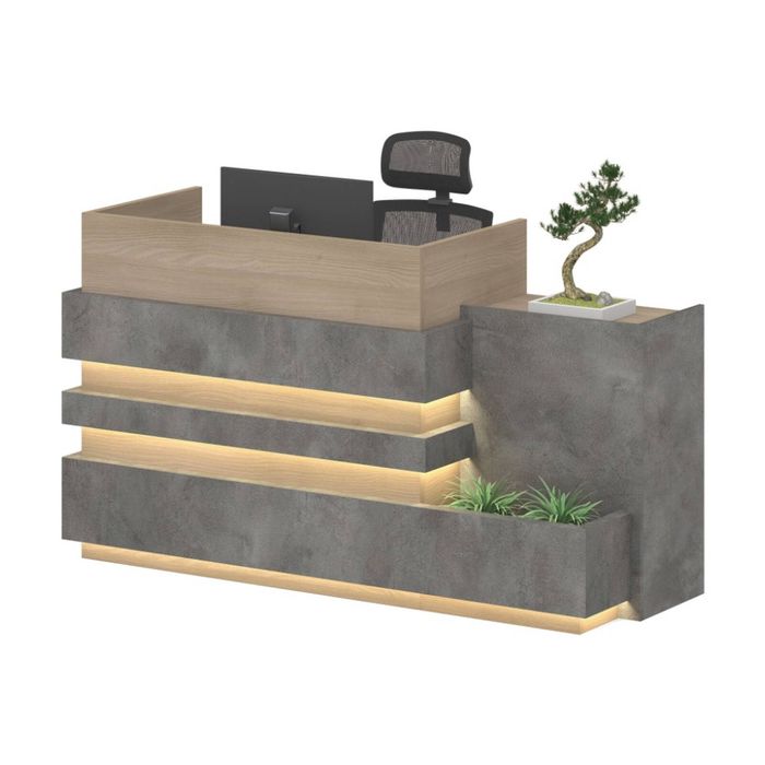 Modern Furniture KERAN  Reception Desk Right Panel - Acacia & Carbon Grey Colour