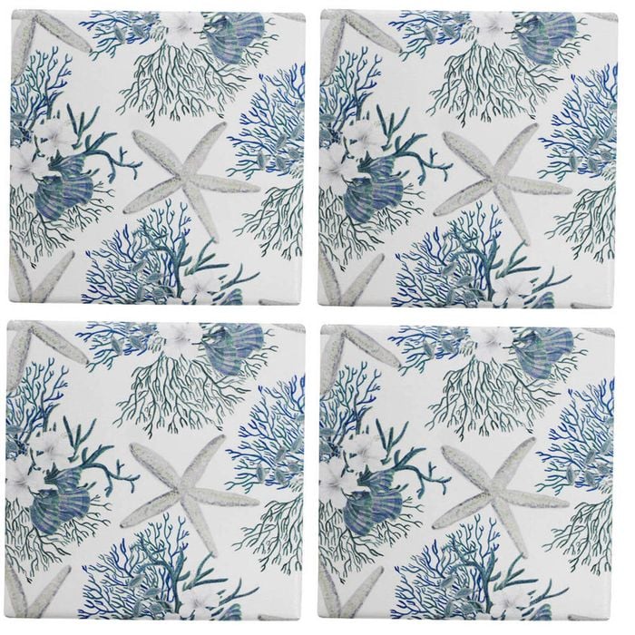 4pc LVD Ceramic Coasters Table Protector Square 9x9cm - Coastal