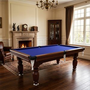 TOPONE 8FT Slate Pool Table Classic Billiard Table with Solid Wood Frame, Luxury Walnut Frame & Full Accessories - Blue