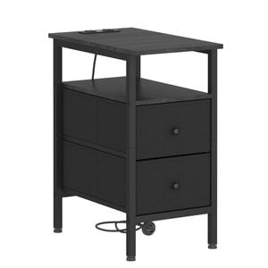 Advwin LED Side Table Sofa End Table w/ Charging Station & 2 Drawer Narrow Bedside Table Black